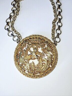 Napier Phoenix & Lion Medallion Runway Necklace 1970s